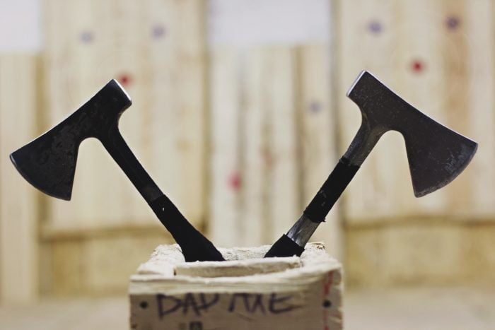 Axes being stored in box for safety