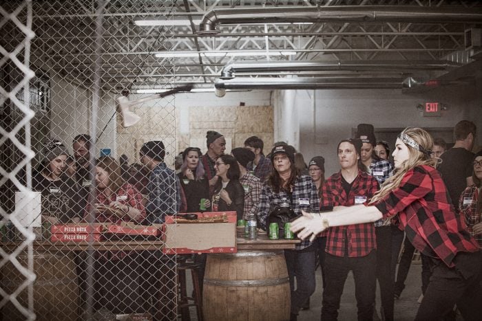 axe throwing during corporate event