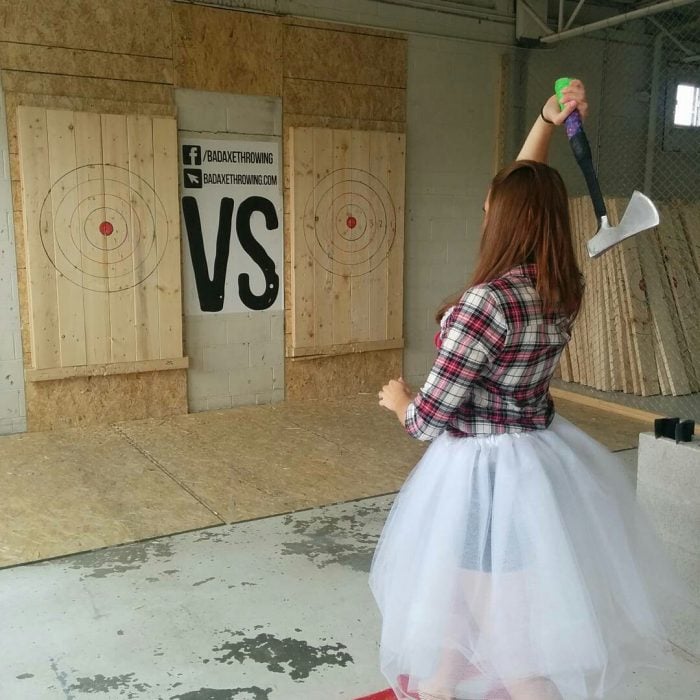 Bachelorette Party - Bride to be throwing an axe